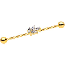 Load image into Gallery viewer, 14G Clear Gem Gold Tone Leaf Industrial Barbell 38mm
