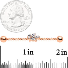 Load image into Gallery viewer, 14G Clear Gem Rose Gold Tone Leaf Industrial Barbell 38mm
