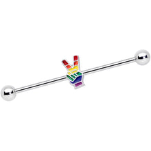Load image into Gallery viewer, 14G Pride Rainbow Peace Sign Industrial Barbell 38mm
