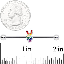 Load image into Gallery viewer, 14G Pride Rainbow Peace Sign Industrial Barbell 38mm
