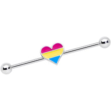 Load image into Gallery viewer, 14G Red Yellow Blue Pansexual Pride Heart Barbell Industrial 38mm
