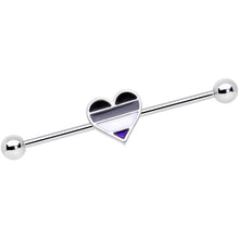 Load image into Gallery viewer, 14G Black Grey White Asexual Pride Heart Barbell Industrial 38mm
