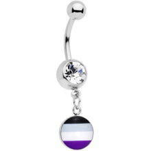 Load image into Gallery viewer, Clear Gem Black Grey White Purple Asexual Pride Flag Dangle Belly Ring
