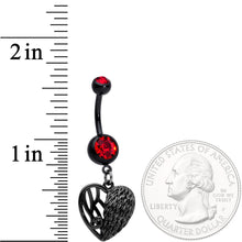 Load image into Gallery viewer, Red Gem Black Angels Wing Heart Dangle Belly Ring
