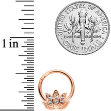 Load image into Gallery viewer, 16G 3/8 Clear Gem Rose Gold Tone Lotus Flower Hinged Segment Ring
