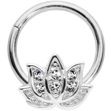 Load image into Gallery viewer, 16G 3/8 Clear Gem Lotus Flower Hinged Segment Ring
