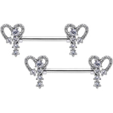 Load image into Gallery viewer, 14G 9/16 Clear Gem Valentine Heart Barbell Nipple Ring Set
