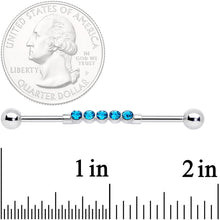Load image into Gallery viewer, 14G Aqua CZ Gem Quintuplet Industrial Barbell 38mm
