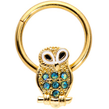Load image into Gallery viewer, 16G 3/8 Aqua Gem Gold Tone Barn Owl Hinged Segment Ring
