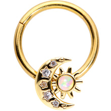 Load image into Gallery viewer, 16G 3/8 White Synthetic Opal Gold Tone Moon Hinged Segment Ring
