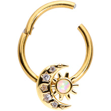 Load image into Gallery viewer, 16G 3/8 White Synthetic Opal Gold Tone Moon Hinged Segment Ring
