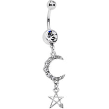 Load image into Gallery viewer, Clear Gem Moonlight Magic Crescent Moon Star Dangle Belly Ring
