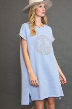 Load image into Gallery viewer, Peace Plaid Applique Short Sleeve Mini Dress – Chic and Stylish Plaid Dress with Applique Detailing for a Trendy and Versatile Look
