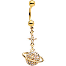Load image into Gallery viewer, Clear Gem Gold Tone Planet Saturn Dangle Belly Ring
