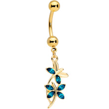Load image into Gallery viewer, Aqua Gem Gold Tone Dangling Dragonflies Dangle Belly Ring
