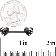 Load image into Gallery viewer, 14G 9/16 Black Angels Wings Barbell Nipple Ring Set
