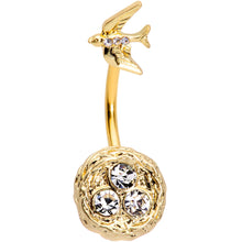 Load image into Gallery viewer, Clear Gem Gold Tone Birds Nest Double Mount Belly Ring
