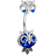 Load image into Gallery viewer, Blue Clear Gem Wide Eyed Owls Double Mount Belly Ring

