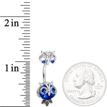 Load image into Gallery viewer, Blue Clear Gem Wide Eyed Owls Double Mount Belly Ring
