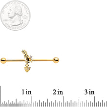 Load image into Gallery viewer, 14G Clear CZ Gem Gold Tone Open Heart Arrow Industrial Barbell
