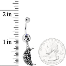 Load image into Gallery viewer, Clear Black Gem Night Skull Crescent Moon Dangle Belly Ring
