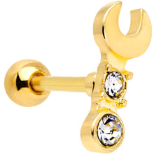Load image into Gallery viewer, 16G 1/4 Clear CZ Gem Gold Tone Crescent Wrench Cartilage Tragus
