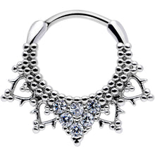 Load image into Gallery viewer, 16G 3/8 Clear CZ Gem Triangle Ornate Septum Clicker

