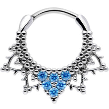Load image into Gallery viewer, 16G 3/8 Aqua CZ Gem Triangle Ornate Septum Clicker
