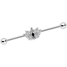 Load image into Gallery viewer, 14G Clear Black Gem Crown Lotus Flower Industrial Barbell 38mm
