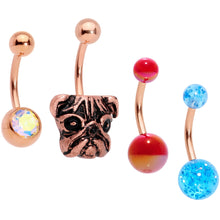 Load image into Gallery viewer, Aurora Gem Rose Gold Tone Variety Bulldog Belly Ring Set of 4
