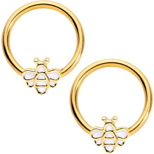 Load image into Gallery viewer, 14G 1/2 Gold Tone Bumble Bee BCR Captive Nipple Ring Set
