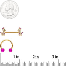 Load image into Gallery viewer, 14G Clear Pink Gem Giraffe Gold Tone UV Horseshoe Nipple Ring Set
