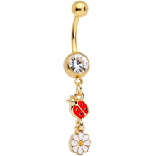 Load image into Gallery viewer, Clear Gem Spring Flower Lady Bug Gold Tone Dangle Belly Ring
