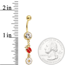 Load image into Gallery viewer, Clear Gem Spring Flower Lady Bug Gold Tone Dangle Belly Ring
