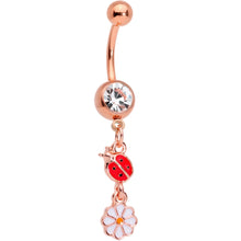 Load image into Gallery viewer, Clear Gem Spring Flower Lady Bug Rose Gold Tone Dangle Belly Ring
