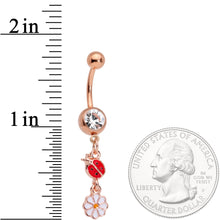 Load image into Gallery viewer, Clear Gem Spring Flower Lady Bug Rose Gold Tone Dangle Belly Ring
