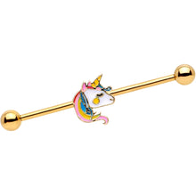 Load image into Gallery viewer, 14G Gold Tone Pastel Unicorn Industrial Barbell 38mm

