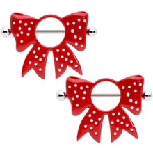 Load image into Gallery viewer, 14G 33mm Red White Polka Dot Bow Nipple Shield Set
