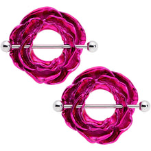 Load image into Gallery viewer, 14G 33mm Hot Pink Blooming Blossom Flower Nipple Shield Set
