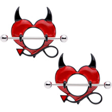 Load image into Gallery viewer, 14G 28mm Red Black Lil Devil Heart Nipple Shield Set
