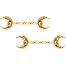 Load image into Gallery viewer, 14G Clear Gem Gold Tone Witch Moon Barbell Nipple Ring Set
