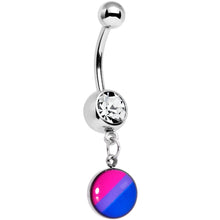 Load image into Gallery viewer, Clear Gem Pink Purple Blue Bisexual Pride Dangle Belly Ring
