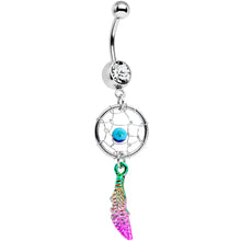 Load image into Gallery viewer, Clear Gem Color Fade Feather Dreamcatcher Dangle Belly Ring
