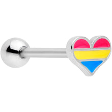 Load image into Gallery viewer, Red Yellow Blue Pansexual Pride Heart Barbell Tongue Ring
