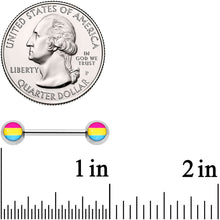 Load image into Gallery viewer, 14G 9/16 Red Yellow Blue Pansexual Pride Barbell Nipple Ring Set
