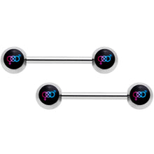 Load image into Gallery viewer, 14G Pink Purple Blue Bisexual Pride Logo Barbell Nipple Ring Set
