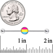 Load image into Gallery viewer, 14G Red Yellow Blue Pansexual Pride Industrial Barbell 38mm
