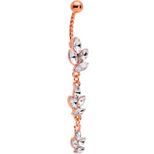 Load image into Gallery viewer, Clear Gem Rose Gold Tone Totally Twisted Vine Dangle Belly Ring
