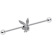 Load image into Gallery viewer, 14G Licensed Playboy Bunny Clear Gem Industrial Barbell 38mm
