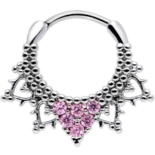 Load image into Gallery viewer, 16G 3/8 Pink CZ Gem Triangle Ornate Septum Clicker
